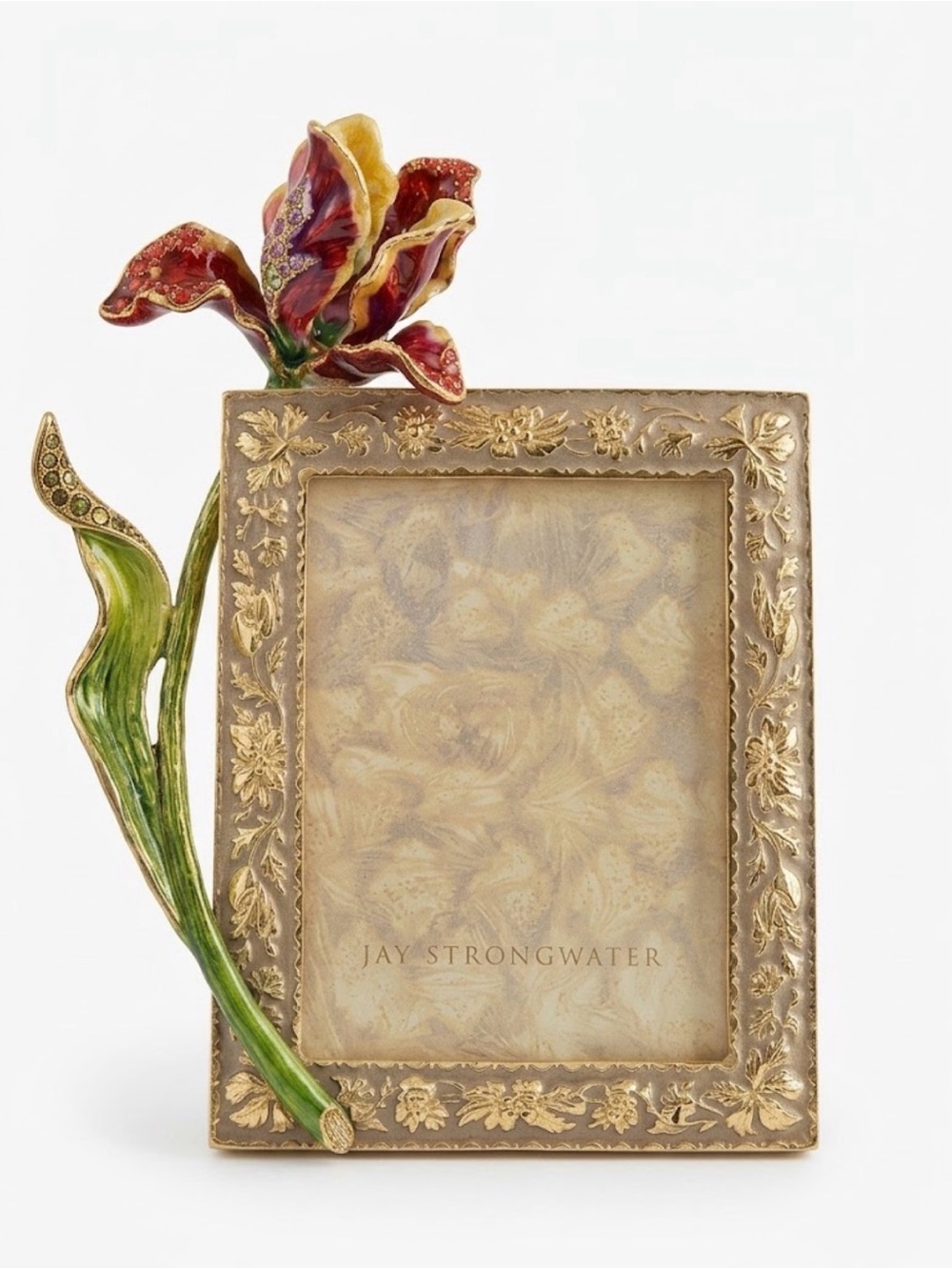 Jay Strongwater Gold Frame with Red and Green Enamel Flower